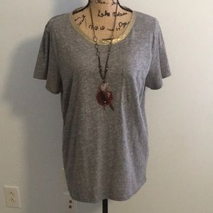 J Crew metallic gold neck trim gray tee - XL